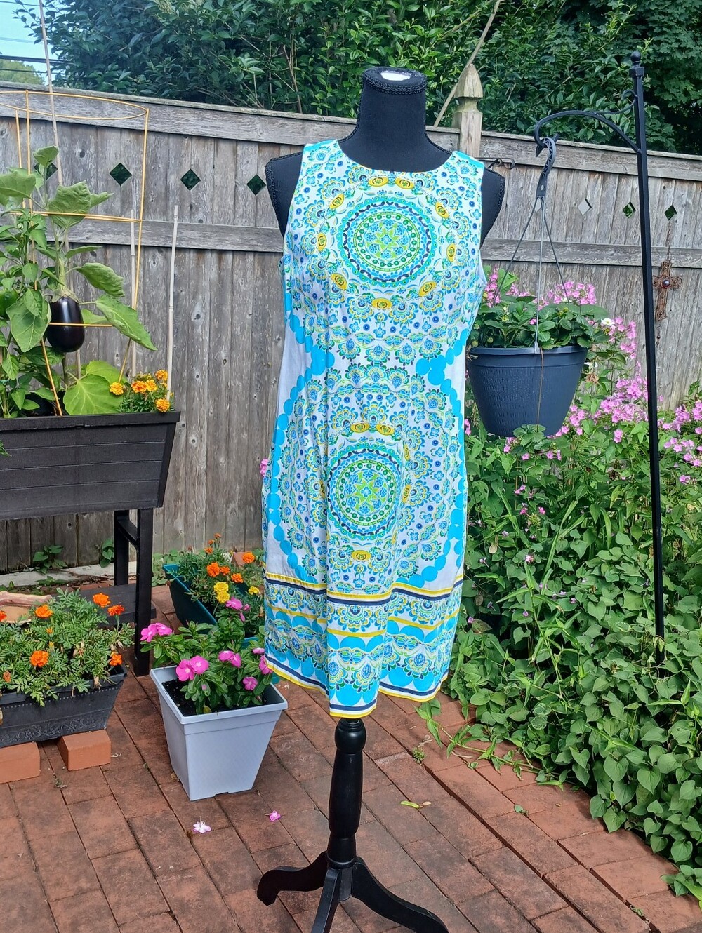 London Times Sky Blue/Yellow/Green Mandala Dress Sz 8 - Picture 7 of 9